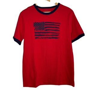 Polo Ralph Lauren American USA Flag Shirt XL Boys Red Blue Short Sleeve Patriot